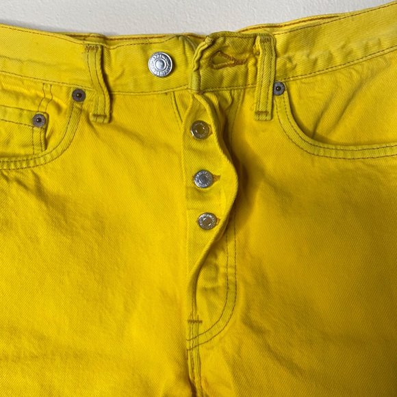Levi’s 501 Button Fly High Waist Cut Off Fray Yellow Denim Shorts Size 31 - Picture 2 of 14